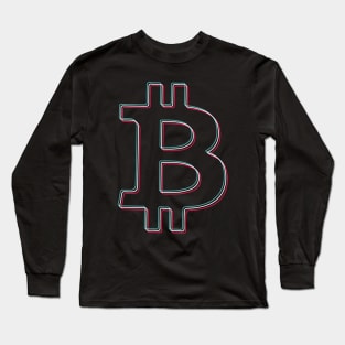 Bitcoin blue pink glitch modern typography art gift Long Sleeve T-Shirt